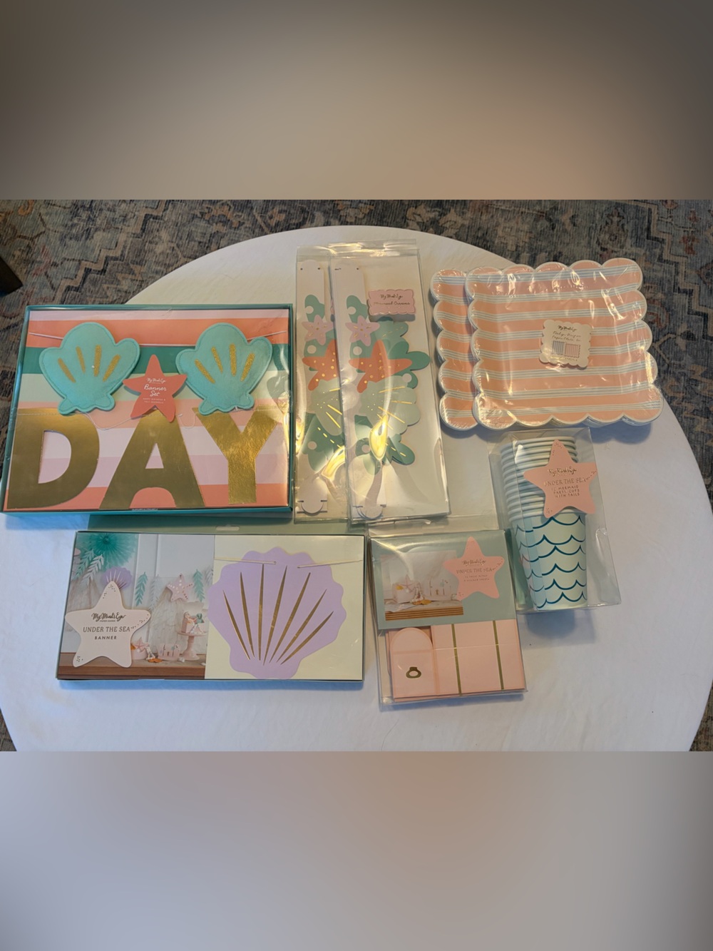 Mermaid Party Paper Plate & Decor Set - Coral, Teal, Gold